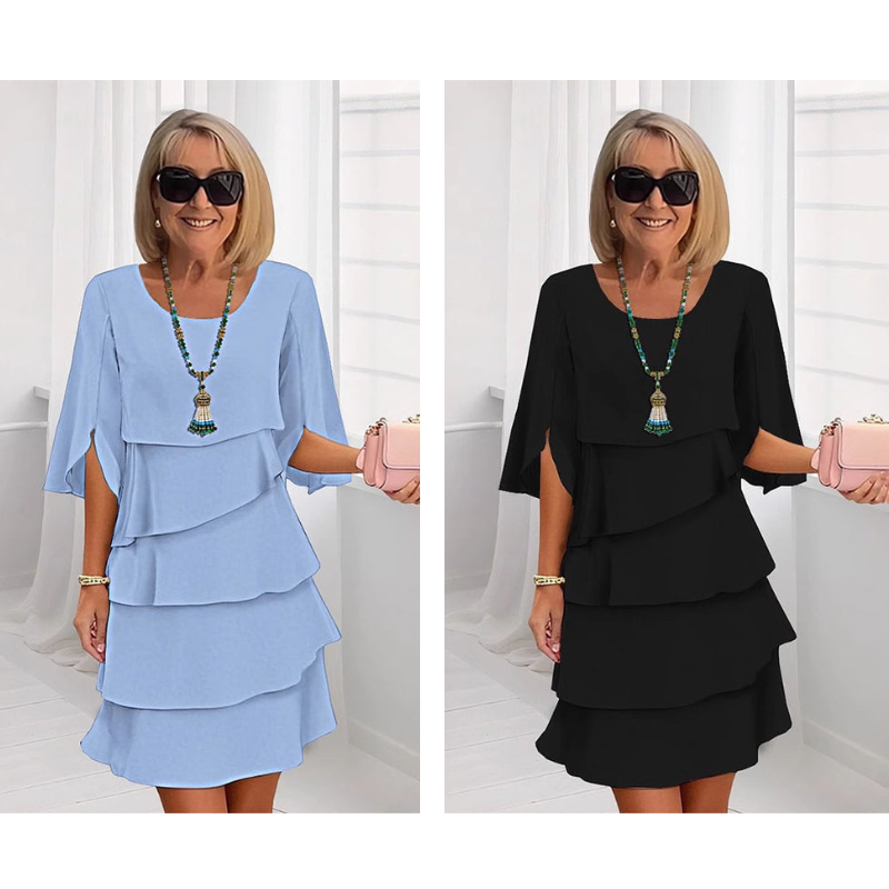 Elegantes Layered Rüschenkleid mit Flatterärmeln für Damen – Luftiges Sommerkleid mit lockerem Schnitt