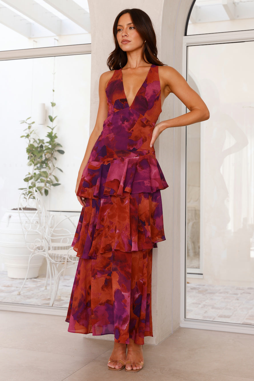 Fließendes Maxi Kleid mit Volants & tiefem V-Ausschnitt für Damen – Elegantes Sommerkleid mit Rücken-Detail