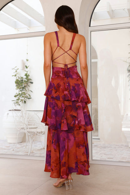 Fließendes Maxi Kleid mit Volants & tiefem V-Ausschnitt für Damen – Elegantes Sommerkleid mit Rücken-Detail
