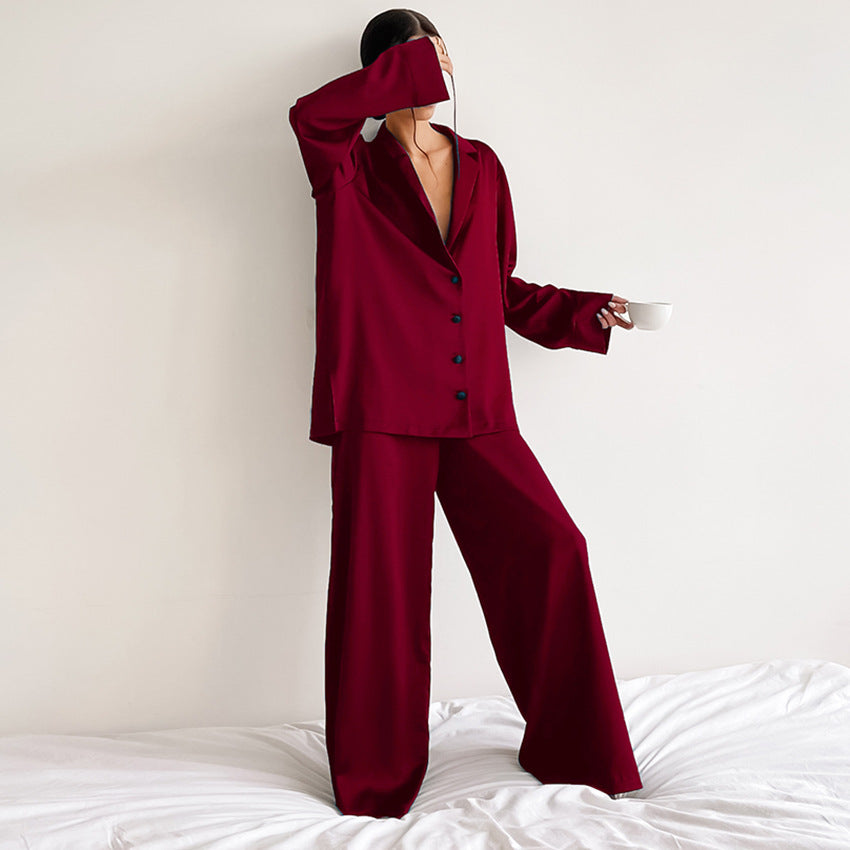 Noélya - Damen Pyjama-Set aus luxuriösem Satin mit Langarmshirt und langer Hose