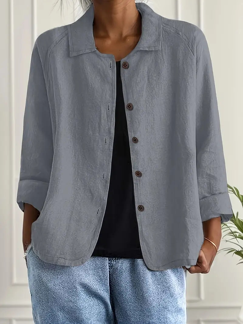 Leichte Leinen Bluse mit Knopfleiste & lockerem Schnitt für Damen – Atmungsaktiv & Elegant