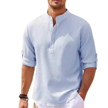 Leichtes Waffelstruktur Henley Shirt für Herren – Atmungsaktives Freizeitshirt mit Stehkragen