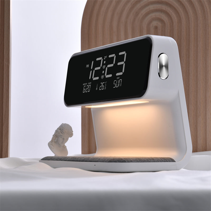 Éclélia - Nachttischlampe 3-in-1 mit kabellosem Ladegerät – LCD-Wecker & dimmbare LED-Touchlampe