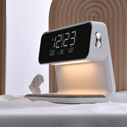 Éclélia - Nachttischlampe 3-in-1 mit kabellosem Ladegerät – LCD-Wecker & dimmbare LED-Touchlampe