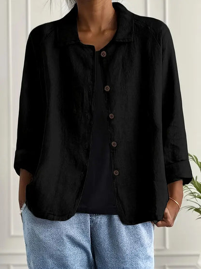 Leichte Leinen Bluse mit Knopfleiste & lockerem Schnitt für Damen – Atmungsaktiv & Elegant