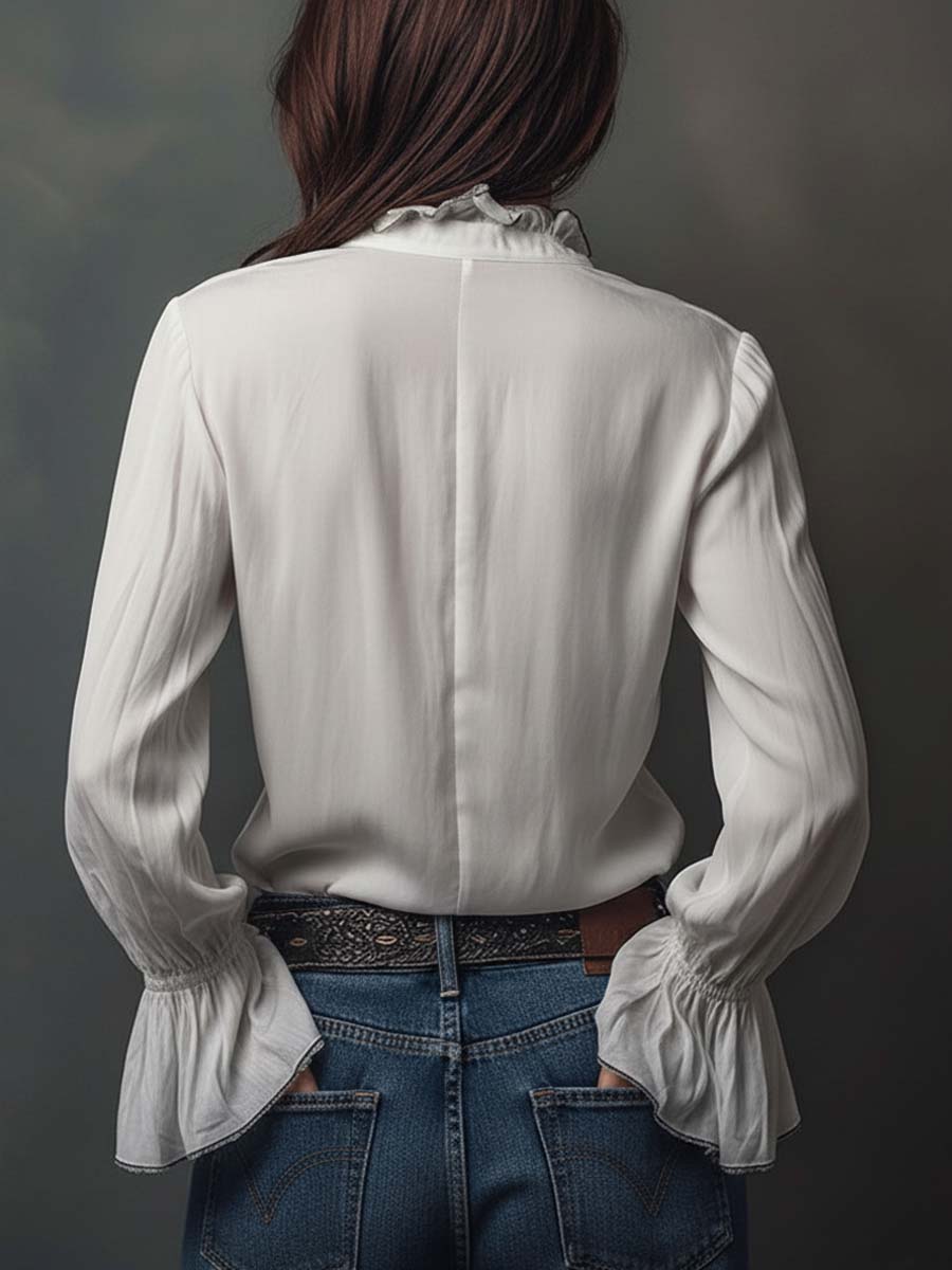 Ambréline - Romantische Weiße Bluse für Frauen mit Langen, Weiten Ärmeln