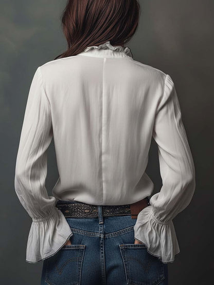 Ambréline - Romantische Weiße Bluse für Frauen mit Langen, Weiten Ärmeln