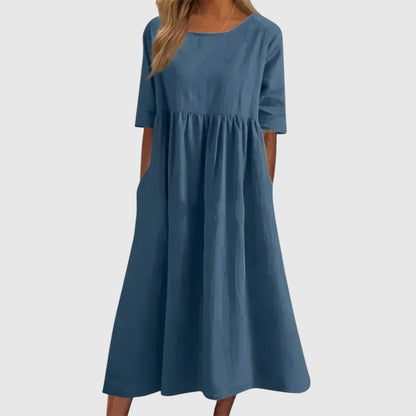 Séphira - Elegantes, Bequemes und Leichtes Kleid für Frühling und Sommer, mit 3/4-Ärmeln und Rundhalsausschnitt, in Einfarbig