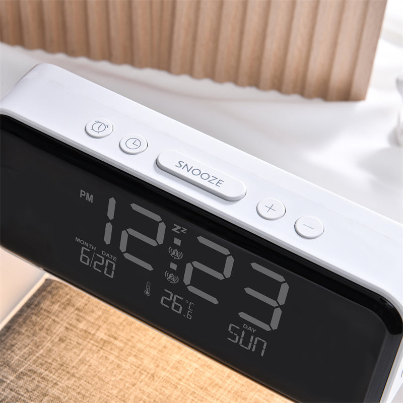 Éclélia - Nachttischlampe 3-in-1 mit kabellosem Ladegerät – LCD-Wecker & dimmbare LED-Touchlampe