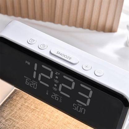 Éclélia - Nachttischlampe 3-in-1 mit kabellosem Ladegerät – LCD-Wecker & dimmbare LED-Touchlampe