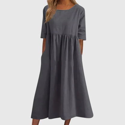 Séphira - Elegantes, Bequemes und Leichtes Kleid für Frühling und Sommer, mit 3/4-Ärmeln und Rundhalsausschnitt, in Einfarbig