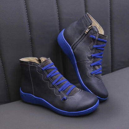 Orthopädische Leder Stiefeletten für Damen – Bequeme Schnürboots mit Reißverschluss & Breiter Zehenbox