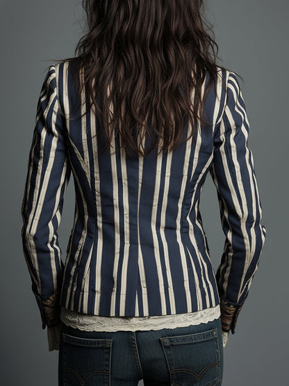 Oréliane - Vintage Ajustierter Blazer im Boho-Chic mit Blumen und Streifen für Frauen