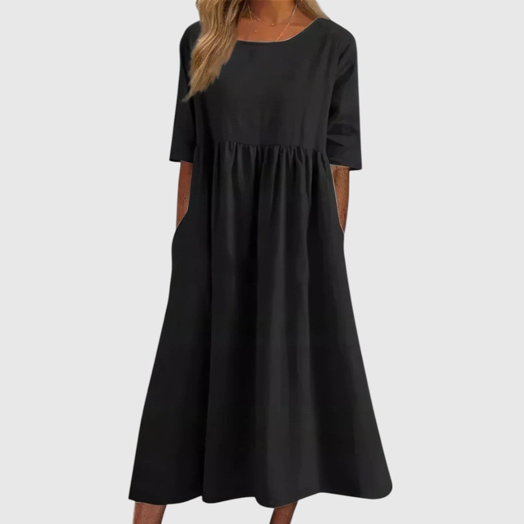 Séphira - Elegantes, Bequemes und Leichtes Kleid für Frühling und Sommer, mit 3/4-Ärmeln und Rundhalsausschnitt, in Einfarbig