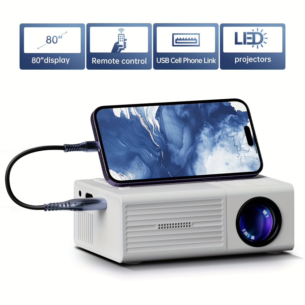 Luxivue - Mini-Projektor Ultra Hell 3000 Lumen – Tragbar, HDTV & USB, Ideal für Heimkino und Outdoor-Nutzung