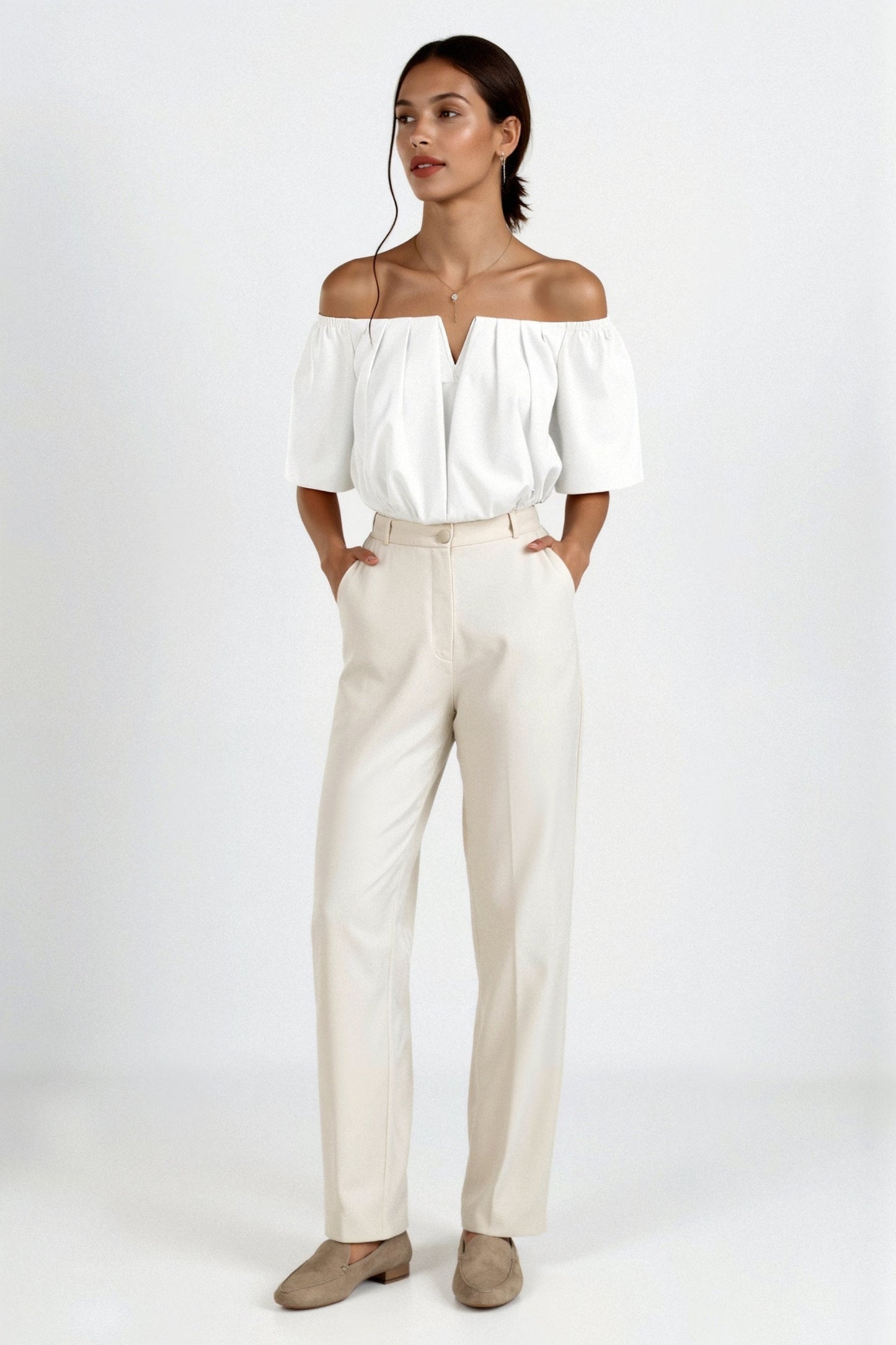 Elegante Off-Shoulder Bluse für Damen mit V-Ausschnitt – Leichtes Sommer Top