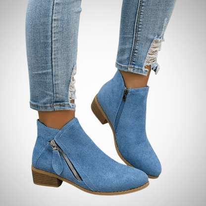 Zélyna - Elegante Niedrige Stiefeletten aus Wildleder für Damen, Frühling, mit Reißverschluss und Kleinem Absatz, Einfarbig