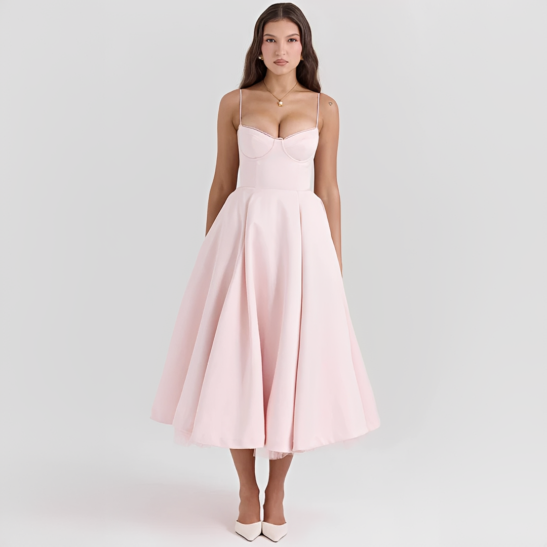 Faylise - Damen Corsage-Kleid für Frühling und Sommer, Ausgestellter Rock, Tailliert, Lange Feine Träger