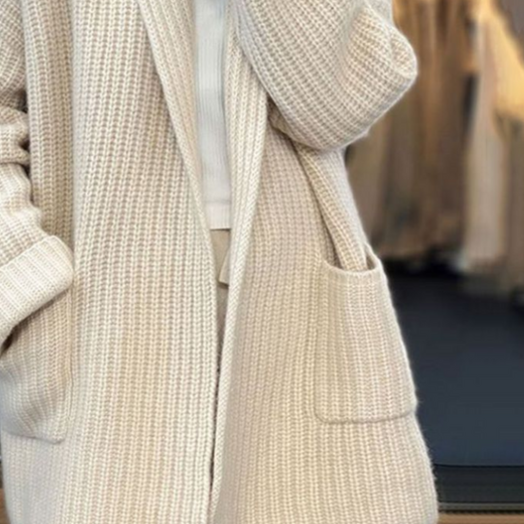 Azurine - Bequemes Midilanges Oversize-Strickgilet für den Frühling mit Taschen