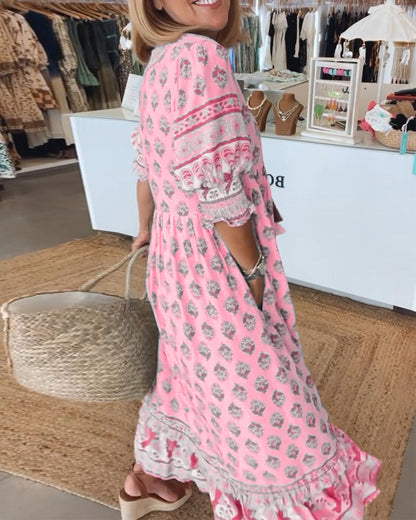 Sylméra - Maxikleid Boho Leichtes Druck Fluid Sommer