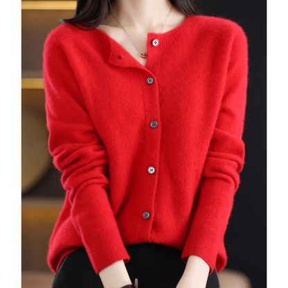 Bérélie - Damen-Cardigan mit Bootsausschnitt aus reiner Merinowolle, Cashmere-Stil, einfarbig