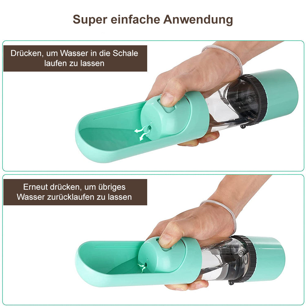 2-in-1 Tragbare Trinkflasche für Hunde – Wasser- & Futterspender für unterwegs