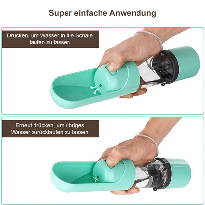 2-in-1 Tragbare Trinkflasche für Hunde – Wasser- & Futterspender für unterwegs
