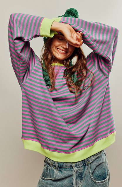 Oversize Damen Sweatshirt mit Streifen – Lässiger Pullover im Colorblock Look & weicher Komfort