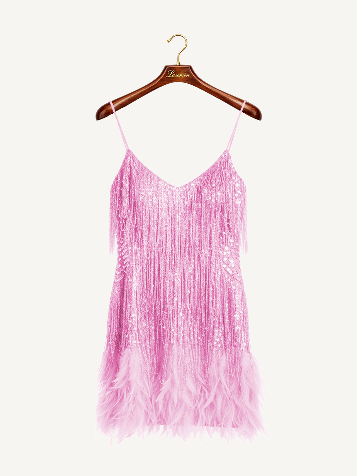 Elegantes Pailletten Fransenkleid für Damen – Glamouröses Party Cocktailkleid mit Federsaum