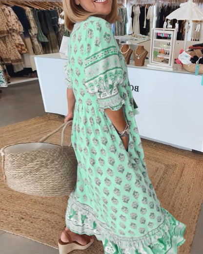 Sylméra - Maxikleid Boho Leichtes Druck Fluid Sommer
