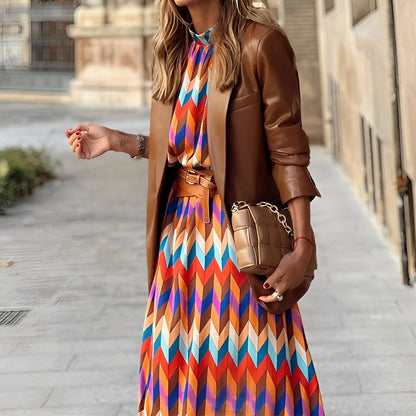 Elviane - Lange Frühlings- und Sommerkleid in lebendigen Farben mit Puffärmeln