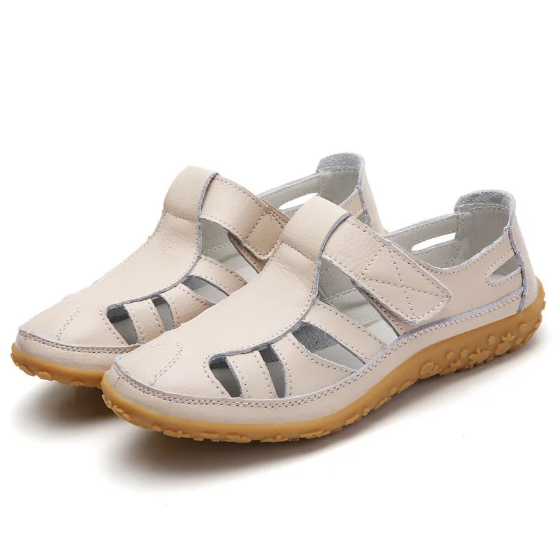 Bequeme Leder-Sandalen mit Klettverschluss – Atmungsaktive Sommer Schuhe für Damen