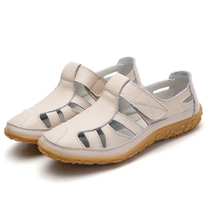 Bequeme Leder-Sandalen mit Klettverschluss – Atmungsaktive Sommer Schuhe für Damen