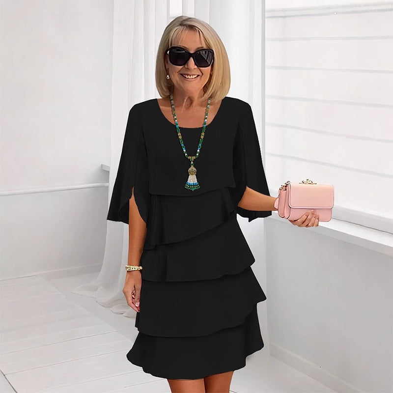 Elegantes Layered Rüschenkleid mit Flatterärmeln für Damen – Luftiges Sommerkleid mit lockerem Schnitt
