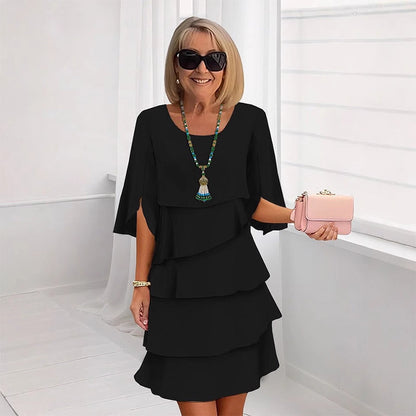 Elegantes Layered Rüschenkleid mit Flatterärmeln für Damen – Luftiges Sommerkleid mit lockerem Schnitt