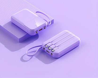 Kompakte 10000mAh Powerbank mit 4 integrierten Kabeln – Schnellladegerät mit Digitalanzeige