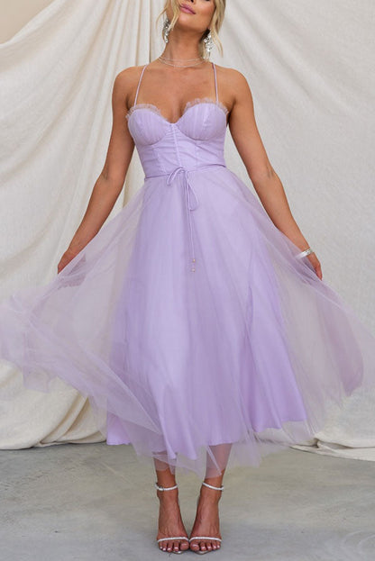 Aurélina - Midi Sommerkleid mit Korsett für Frauen, Tüllrock und Spaghetti-Träger