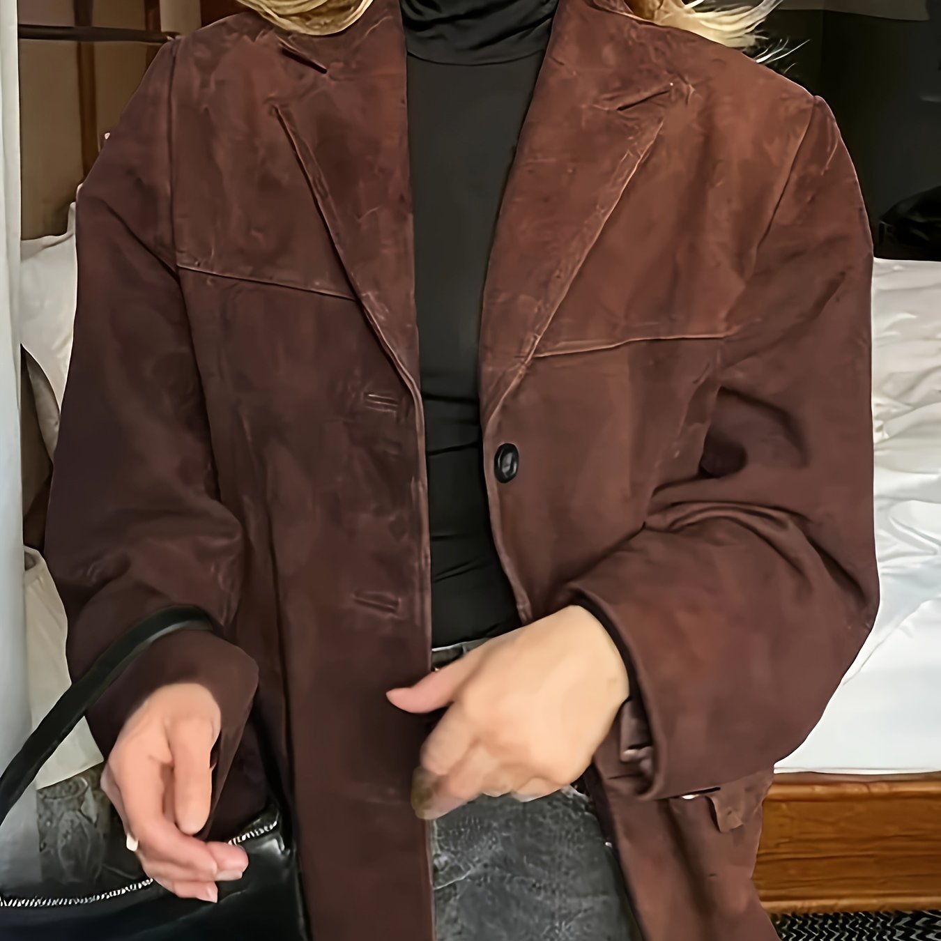 Maïwen - Vintage Suede Übergangsjacke für Damen mit Knöpfen