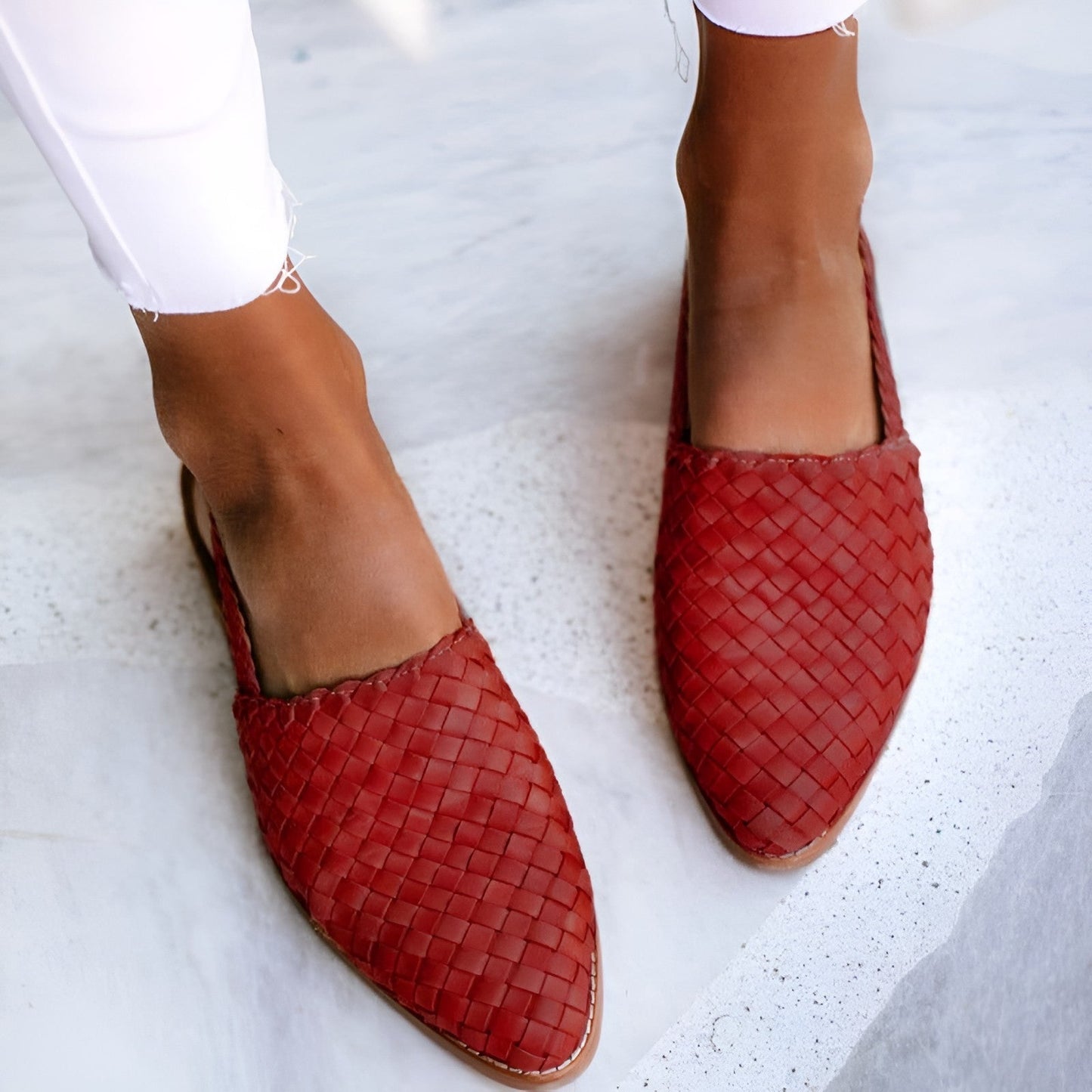 Geflochtene Slingback-Ballerinas für Damen – Elegante Sommer Slipper mit spitzer Zehenform
