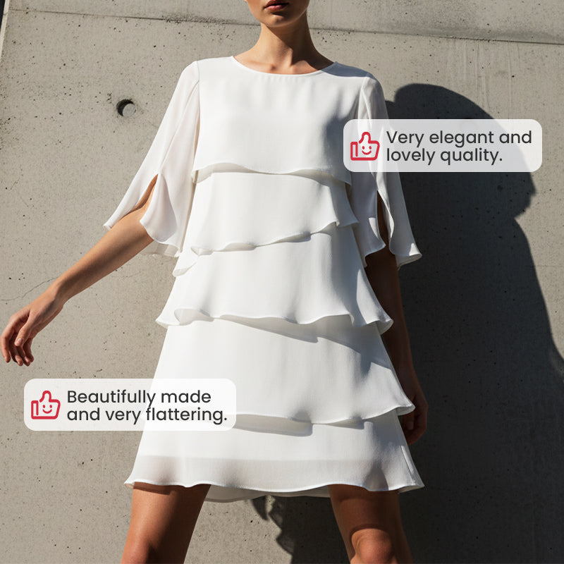 Elegantes Layered Rüschenkleid mit Flatterärmeln für Damen – Luftiges Sommerkleid mit lockerem Schnitt