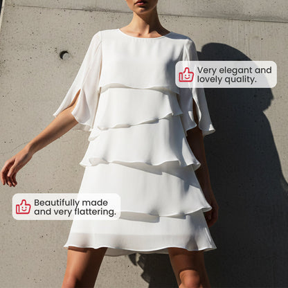 Elegantes Layered Rüschenkleid mit Flatterärmeln für Damen – Luftiges Sommerkleid mit lockerem Schnitt