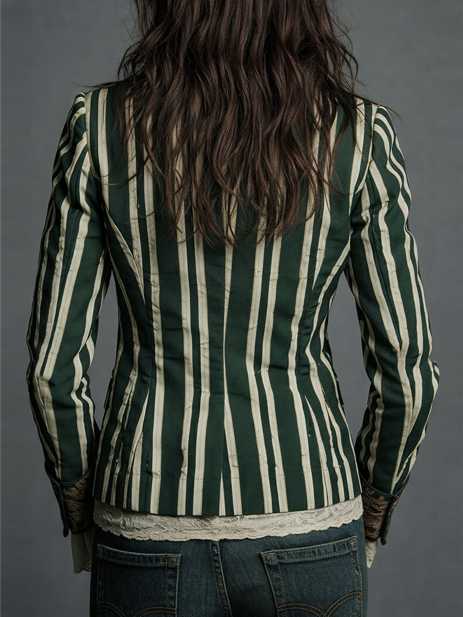 Oréliane - Vintage Ajustierter Blazer im Boho-Chic mit Blumen und Streifen für Frauen
