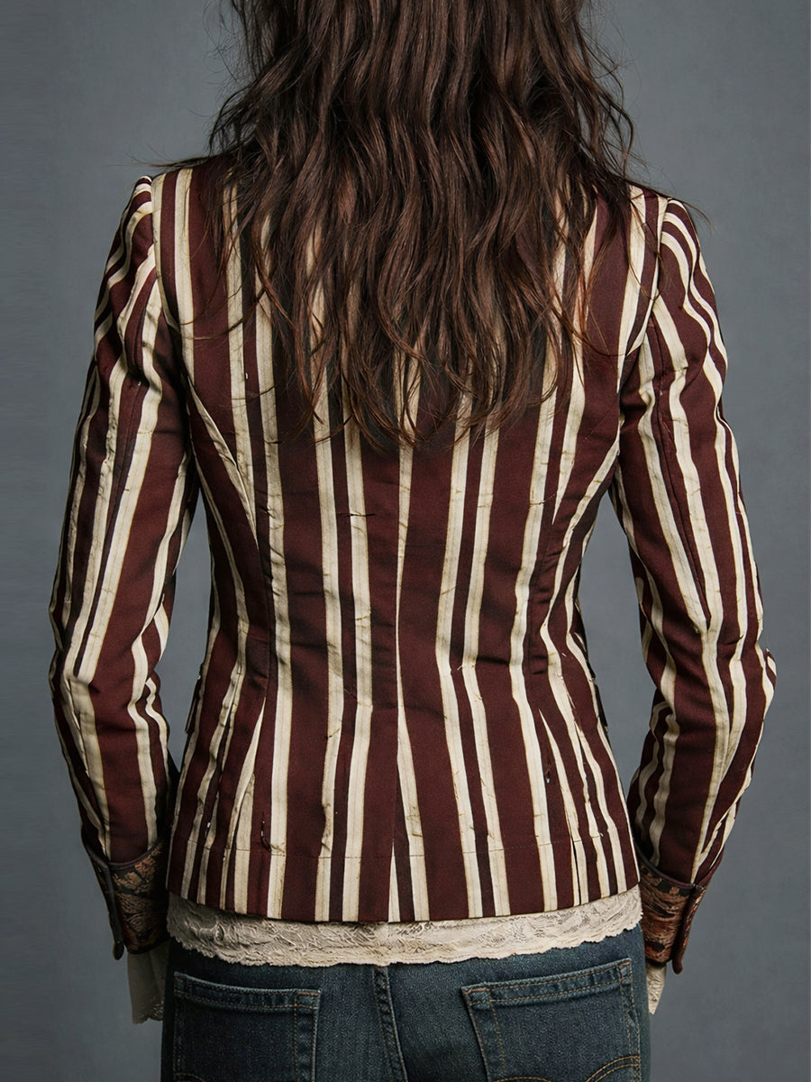 Oréliane - Vintage Ajustierter Blazer im Boho-Chic mit Blumen und Streifen für Frauen