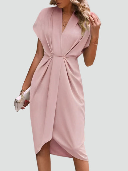 Figurbetontes Midikleid mit Drapierung – Elegantes V-Ausschnitt Kleid für Damen