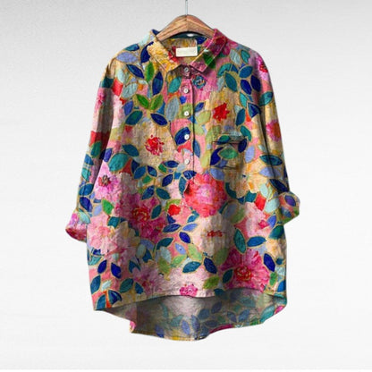 Liorine - Klassische Bluse mit leichtem Blumenmuster für Frühling und Sommer für Damen