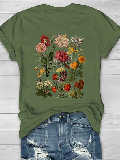 Azéline - Vintage T-Shirt für Frauen mit kurzen Ärmeln und floralem Druck