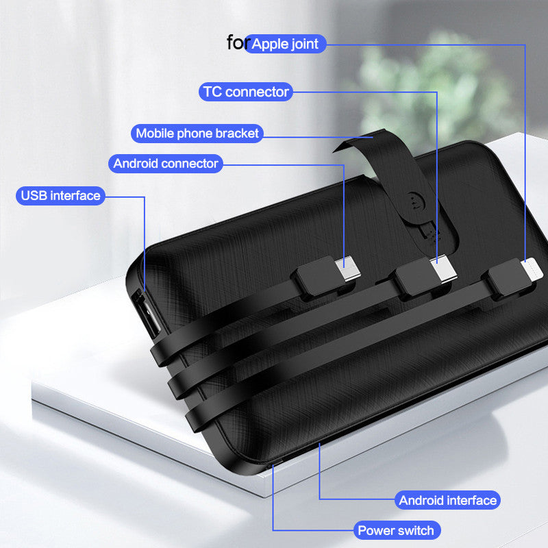 ElectraMax - Powerbank 30 000 mAh – Schnellladung – Hohe Kapazität – 4 USB – Externe Batterie mit integrierten Kabeln und Anzeige – Für iPhone und Xiaomi