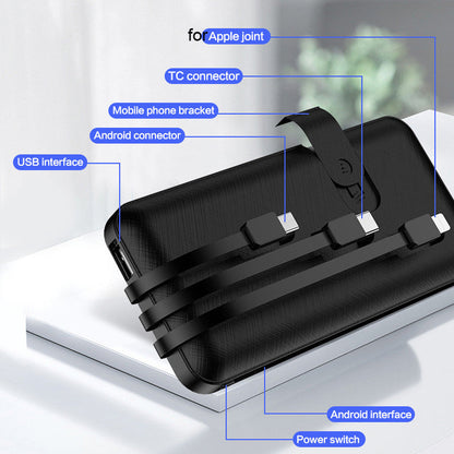 ElectraMax - Powerbank 30 000 mAh – Schnellladung – Hohe Kapazität – 4 USB – Externe Batterie mit integrierten Kabeln und Anzeige – Für iPhone und Xiaomi