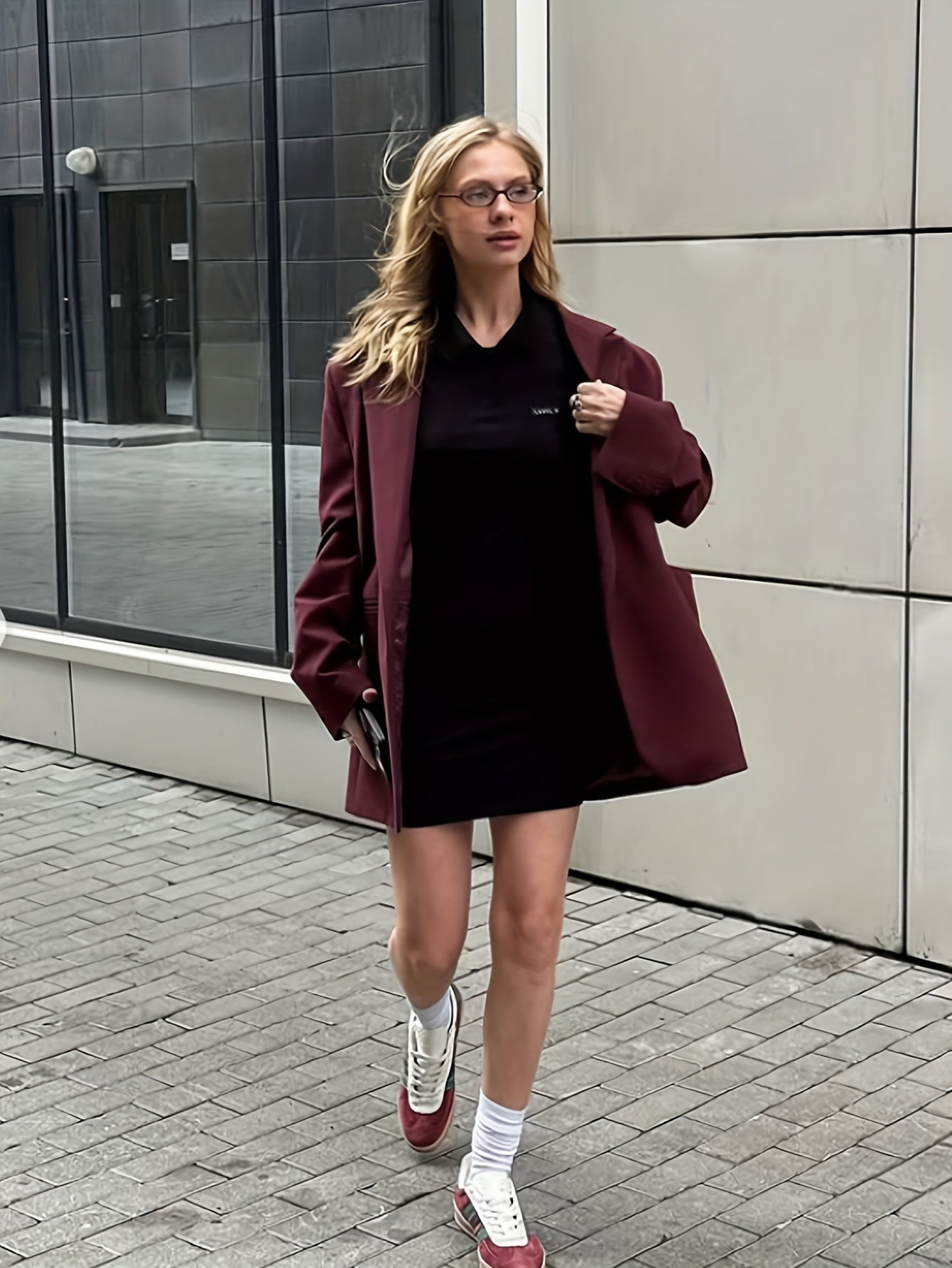 Iréva - Oversize Blazer Klassisch Bordeaux für Frauen – Übergangsjacke