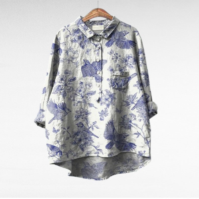 Liorine - Klassische Bluse mit leichtem Blumenmuster für Frühling und Sommer für Damen